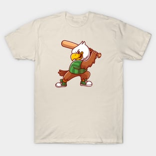 Cute Eagle Playing Baseball Cartoon T-Shirt